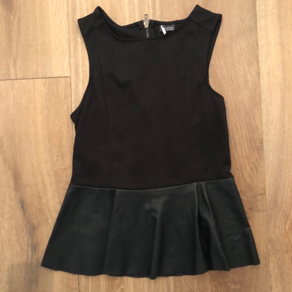 Sparkle & Fade Black Leather Peplum Top